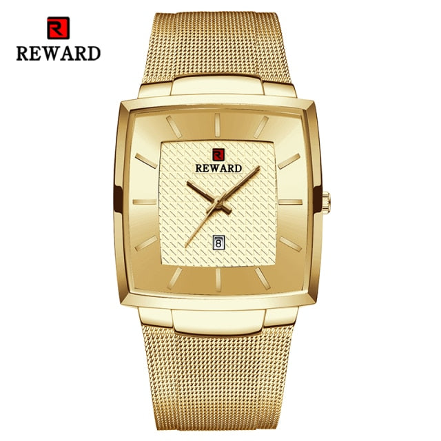 Reward Men Quartz Watch Luxury Business Square Wrist Watches Date Time Steel Mesh Timepieces Alloy Classical Wristwatch for Men