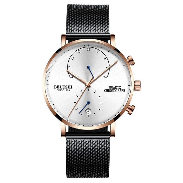 Belushi Men Watches 2021 Luxury Chronograph Watch For Men Quartz Wristwatches Men Watch Waterproof Leather Strap Men'S Watches