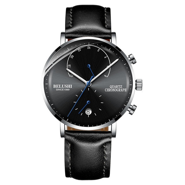 Belushi Men Watches 2021 Luxury Chronograph Watch For Men Quartz Wristwatches Men Watch Waterproof Leather Strap Men'S Watches