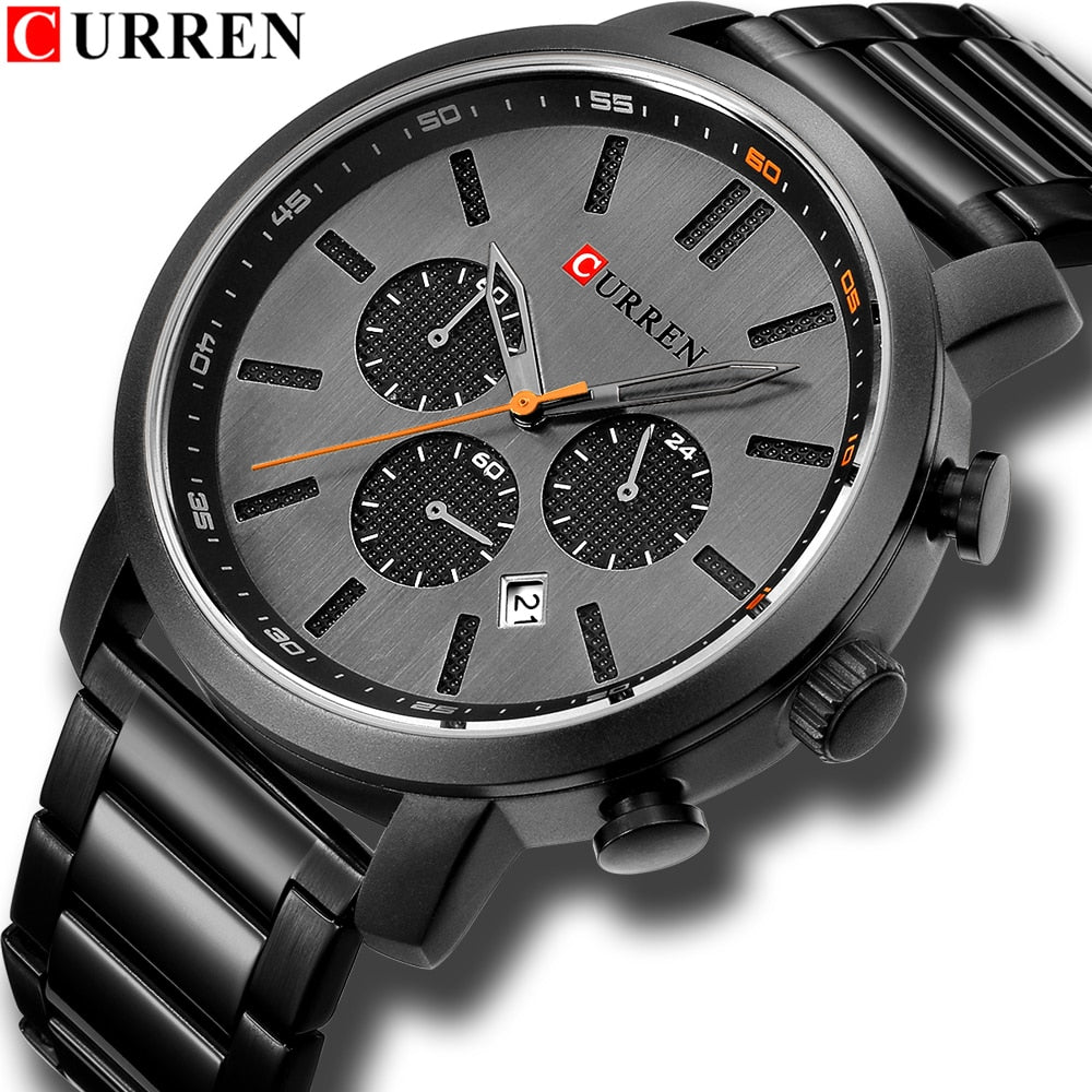 CURREN Luxury Casual Stainless Steel Watch Mens Fashion Chronograph Quartz Men Watches Sport Waterproof Male Clock часы мужские