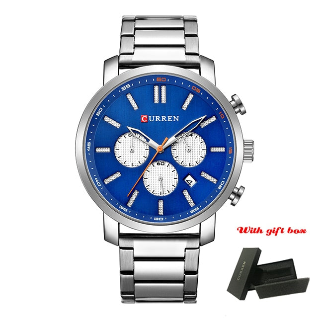 CURREN Luxury Casual Stainless Steel Watch Mens Fashion Chronograph Quartz Men Watches Sport Waterproof Male Clock часы мужские