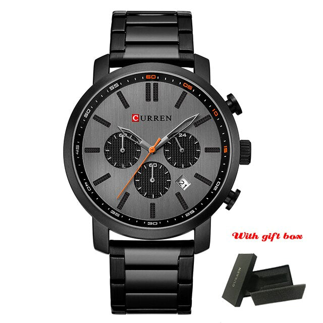 CURREN Luxury Casual Stainless Steel Watch Mens Fashion Chronograph Quartz Men Watches Sport Waterproof Male Clock часы мужские