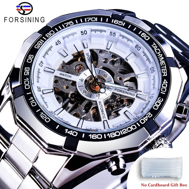 Forsining 2021 Stainless Steel Waterproof Mens Skeleton Watches Top Brand Luxury Transparent Mechanical Sport Male Wrist Watches