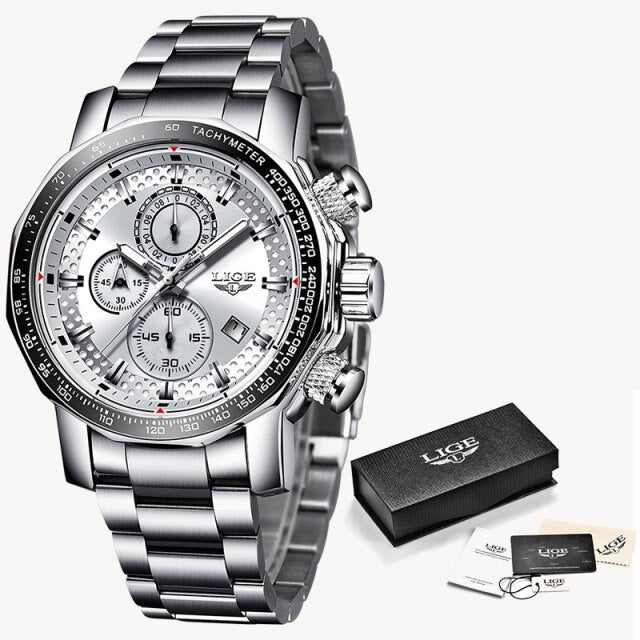 2021 LIGE New Fashion Mens Watches Top Luxury Brand Military Big Dial Male Clock Analog Quartz Watch Men Sport Chronograph watch