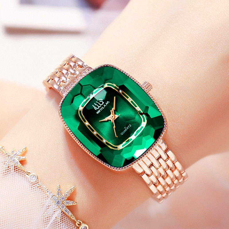 WIILAA 2021 Green Diamond Style Luxury Women Quartz Watch Creative Unique Ladies Wrist Watch For Female Clock relogio feminino