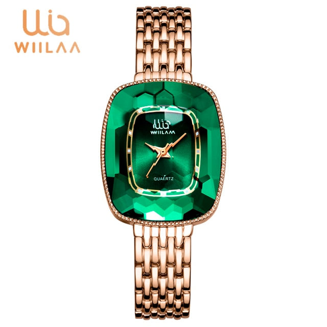 WIILAA 2021 Green Diamond Style Luxury Women Quartz Watch Creative Unique Ladies Wrist Watch For Female Clock relogio feminino