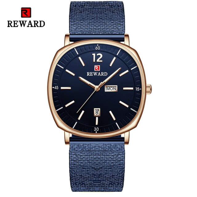 New Reward Men Gold Wristwatches Luxury Business Quartz Watch Top Brand Date Week Display Stainless Steel Wrist Watch for Male