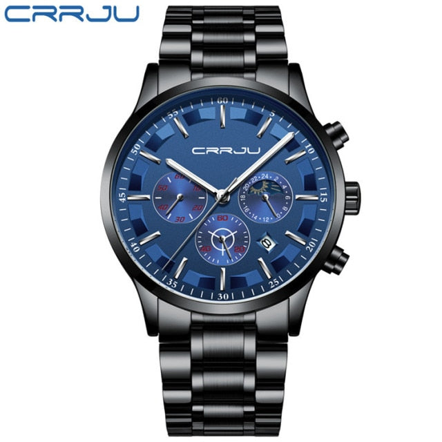 CRRJU Mens Watches Top Brand Luxury Fashion Business Quartz Watch Men Sport Full Steel Waterproof Black Clock Relogio Masculino