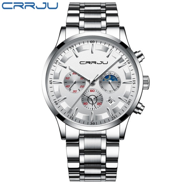 CRRJU Mens Watches Top Brand Luxury Fashion Business Quartz Watch Men Sport Full Steel Waterproof Black Clock Relogio Masculino